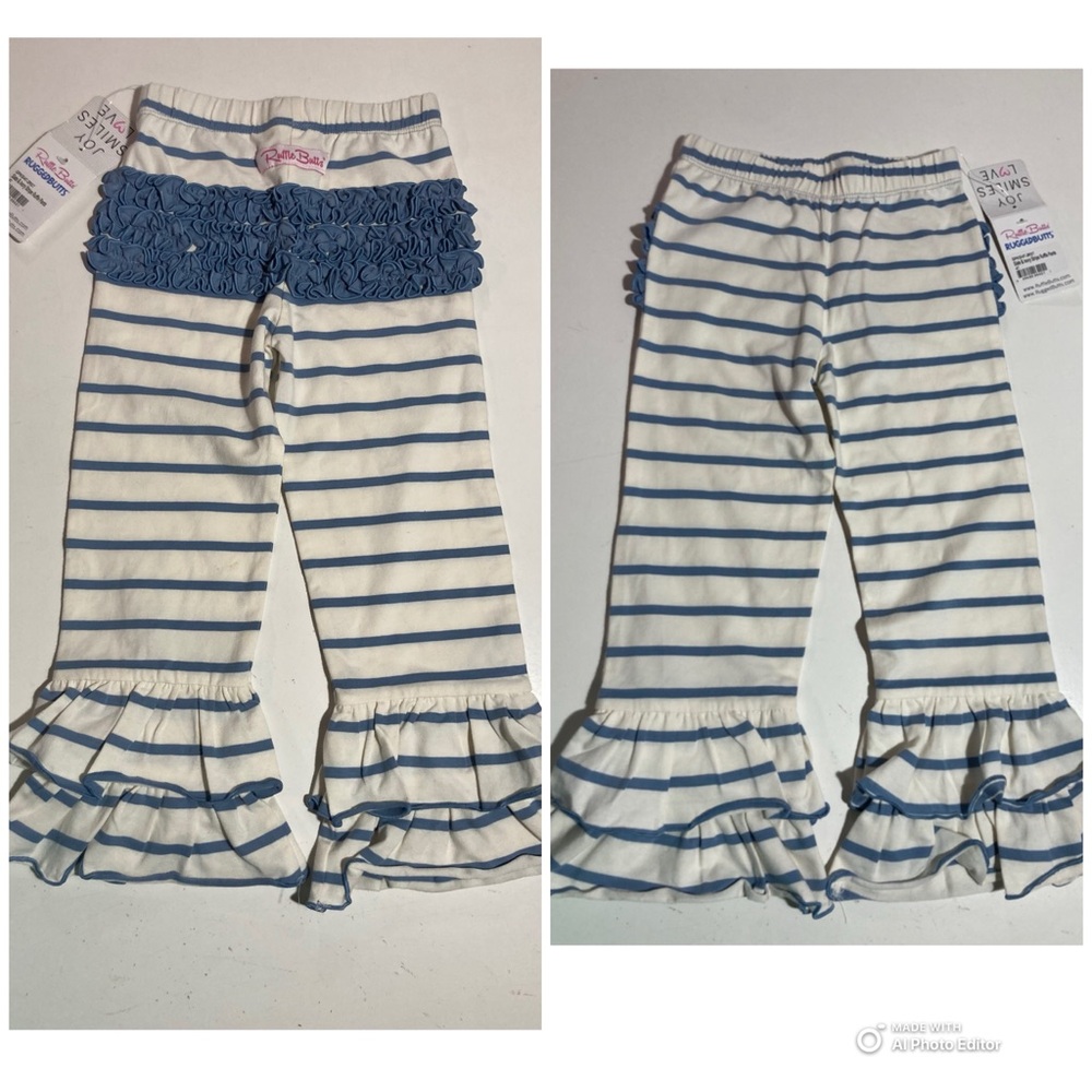 NWT Ruffle Butts Rugged Butts Slate & Ivory Stripe Ruffle Pants Cotton Size 4T